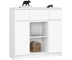 AKORD Komoda 2 Durys 3 Ištraukiamos Lentynos 1 Mažos Durys Balta 101x35x98