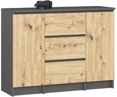 AKORD Komoda 2 Durys 3 stalčiai Pilka Grafītas/ąžuolas Amatininkas 101x35x76