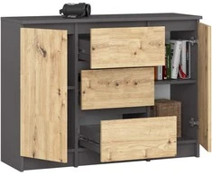 AKORD Komoda 2 Durys 3 stalčiai Pilka Grafītas/ąžuolas Amatininkas 101x35x76