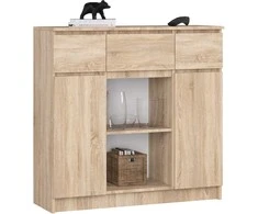 AKORD Komoda 2 Durys 3 Ištraukiamos Lentynos 1 Mažos Durys Dąb Sonoma 101x35x98