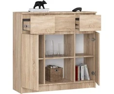 AKORD Komoda 2 Durys 3 Ištraukiamos Lentynos 1 Mažos Durys Dąb Sonoma 101x35x98