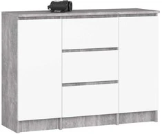 AKORD Komoda 2 durys 3 stalčiai betonas/baltas 101x35x76