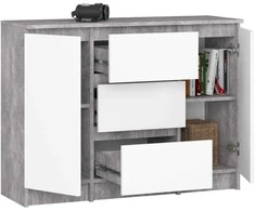 AKORD Komoda 2 durys 3 stalčiai betonas/baltas 101x35x76