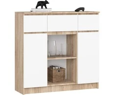 AKORD Komoda 2 durys 3 stalčiai 1 mažos durys Dąb Sonoma/baltas 101x35x98