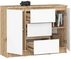 AKORD Komoda 2 durys 3 stalčiai ąžuolas amatininkas/baltas 101x35x76