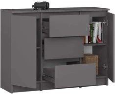 AKORD Komoda 2 Durys 3 stalčiai Pilka Grafītas 101x35x76