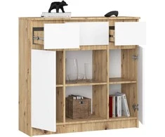 AKORD Komoda 2 durys 3 stalčiai 1 mažos durys ąžuolas rankomis pagaminta/balta 101x35x98