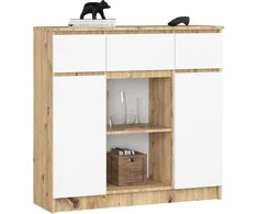 AKORD Komoda 2 durys 3 stalčiai 1 mažos durys ąžuolas rankomis pagaminta/balta 101x35x98