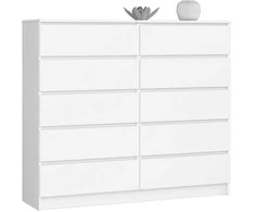 AKORD Komoda 10 stalčių Balta 138x40x121