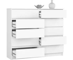 AKORD Komoda 10 stalčių Balta 138x40x121