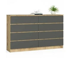 AKORD Komoda 8 stalčių ąžuolo rankomis pagaminta/pilka grafino 160x40x99