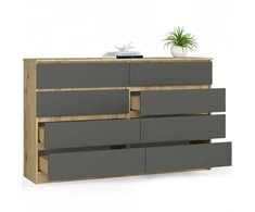 AKORD Komoda 8 stalčių ąžuolo rankomis pagaminta/pilka grafino 160x40x99