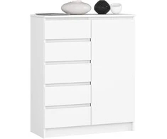AKORD Spinta su vienu duru ir penkiais stalčiais, balta 80x35x97
