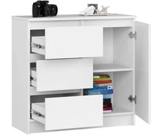 AKORD Bufetas Jerry su vienu duru ir trimis stalčiais Balta 80x35x77