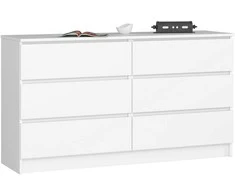 AKORD Komoda 6 stalčių Balta 138x40x77