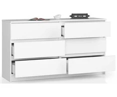 AKORD Komoda 6 stalčių Balta 138x40x77