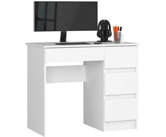 AKORD Stalas 3 stalčių Dešinė Balta 90x50x77