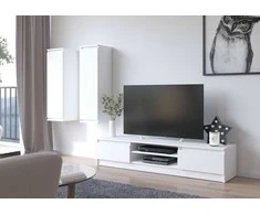 TV staliukas Akord sienos baldų vitrina ir TV rinkinys Balta 240x40x140
