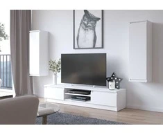 TV staliukas Akord sienos baldų vitrina ir TV rinkinys Balta 240x40x140