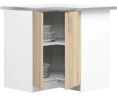 AKORD Virtuvės kampinės spintelės su baltu/dėmų Sonoma spalvos paviršiumi 84x45x86