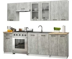 AKORD Virtuvinių spintelių komplektas su vitrina OLIWIA 2.4m H720 baltas betonas