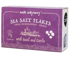 Salt Odyssey Druskos dribsniai su česnakais ir bazilikais, 75 g