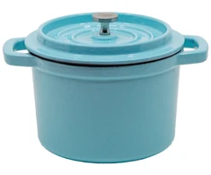 Emaliuotas ketaus mini puodas, šviesiai mėlynas, 0,65 l.