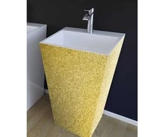 Akmens masės praustuvas su koja Besco Vera/O Glam Gold, 40 x 50 x 85 cm