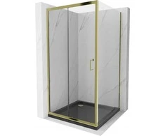 Dušo kabina Mexen Apia su padėklu ir sifonu, Gold+Juodas/Gold, 130 x 70 cm
