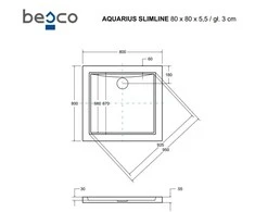 Dušo padėklas Besco Aquarius SlimLine Stone Effect New, 80 x 80 x 5,5 cm