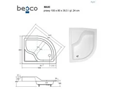 Dušo padėklas Besco Maxi, 100 x 80 cm, dešininis