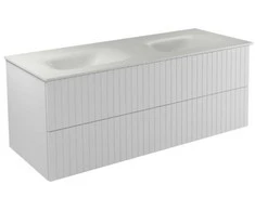 Dviguba spintelė Besco Akya Linea 131 cm su praustuvu ir klik-klak, Baltas matt/Baltas matt+Juodas matt