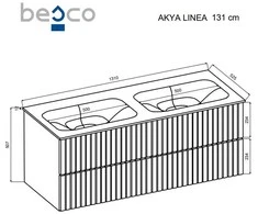 Dviguba spintelė Besco Akya Linea 131 cm su praustuvu ir klik-klak, Baltas matt/Gun metal+Baltas