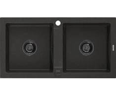 Granitinė virtuvinė plautuvė Mexen Mario su sifonu, Metallic juodas/auksinis+Juodas, 820 x 436 mm