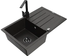 Granitinė virtuvinė plautuvė Mexen Bruno su maišytuvu ir sifonu, Metallic juodas/auksinis+Juodas
