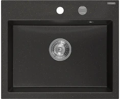 Granitinė virtuvinė plautuvė Mexen Oscar su sifonu, Metallic juodas/auksinis+Chrome, 580 x 490 mm