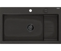 Granitinė virtuvinė plautuvė Mexen Omar su sifonu, Metallic juodas/auksinis+Juodas, 800 x 480 mm