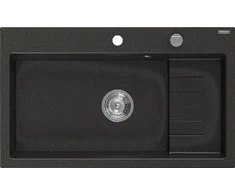 Granitinė virtuvinė plautuvė Mexen Omar su sifonu, Metallic juodas/auksinis+Chrome, 800 x 480 mm