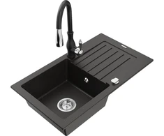 Granitinė virtuvinė plautuvė Mexen Pablo su maišytuvu ir sifonu, Metallic juodas/auksinis+Juodas