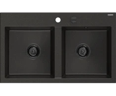 Granitinė virtuvinė plautuvė Mexen Hektor su sifonu, Metallic juodas/auksinis+Juodas, 800 x 480 mm