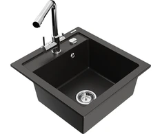 Granitinė virtuvinė plautuvė Mexen Vito su maišytuvu ir sifonu, Metallic juodas/auksinis+Chrome