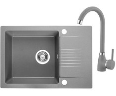 Granitinė virtuvinė plautuvė Laveo Celia su maišytuvu, SJCG513T, Pilkas