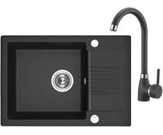 Granitinė virtuvinė plautuvė Laveo Celia su maišytuvu, SJCG713T, Juodas