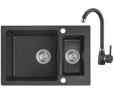 Granitinė virtuvinė plautuvė Laveo Celia su maišytuvu, SJCA730T, Juodas