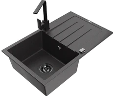 Granitinė virtuvinė plautuvė Mexen Bruno su maišytuvu ir sifonu, Juodas granite+Juodas