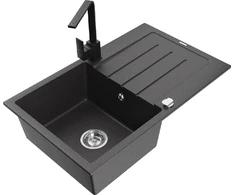 Granitinė virtuvinė plautuvė Mexen Bruno su maišytuvu ir sifonu, Juodas granite+Juodas