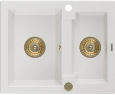 Granitinė virtuvinė plautuvė Mexen Carlos su sifonu, Baltas+Gold, 582 x 475 mm