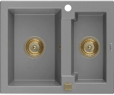 Granitinė virtuvinė plautuvė Mexen Carlos su sifonu, Pilkas+Gold, 582 x 475 mm