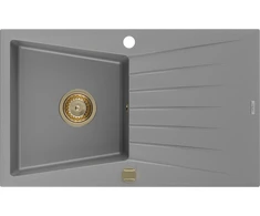 Granitinė virtuvinė plautuvė Mexen Cesar su sifonu, Pilkas+Gold, 775 x 470 mm