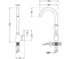 Granitinė virtuvinė plautuvė Mexen Cesar su maišytuvu ir sifonu, Juodas granite+Chrome